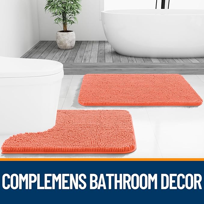 OLANLY Bathroom Rugs 30x20, Extra Soft Absorbent Chenille Bath Rugs, Rubber Backing Quick Dry, Machine Washable Bath Mats for Bathroom Floor, Tub and Shower, Home Decor Accessories, Coral