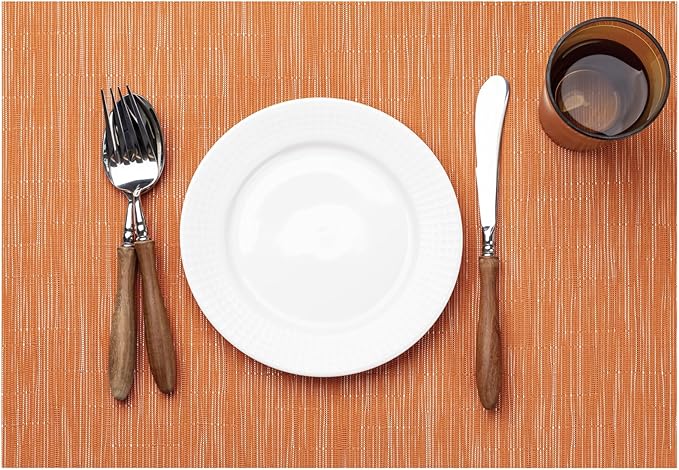 LEXMORE PVC Woven Placemats 6 PCS Wipeable Indoor/Outdoor Table Mats Washable Vinyl Place Mats for Dining Table, Set of 6-Orange