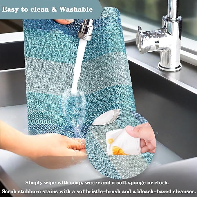 Blue Placemats Set of 2 - Heat Resistant Non-Slip Place mats for Dining Table, Washable Durable PVC Vinyl Woven Table Mats (Blue, 2)