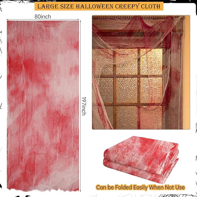 ZYP 197x 78.7in Halloween Blood Red Creepy Cloth Decorations Spooky Fabric Creepy Scary Gauze Cloth Decoration for Halloween Party Supplies