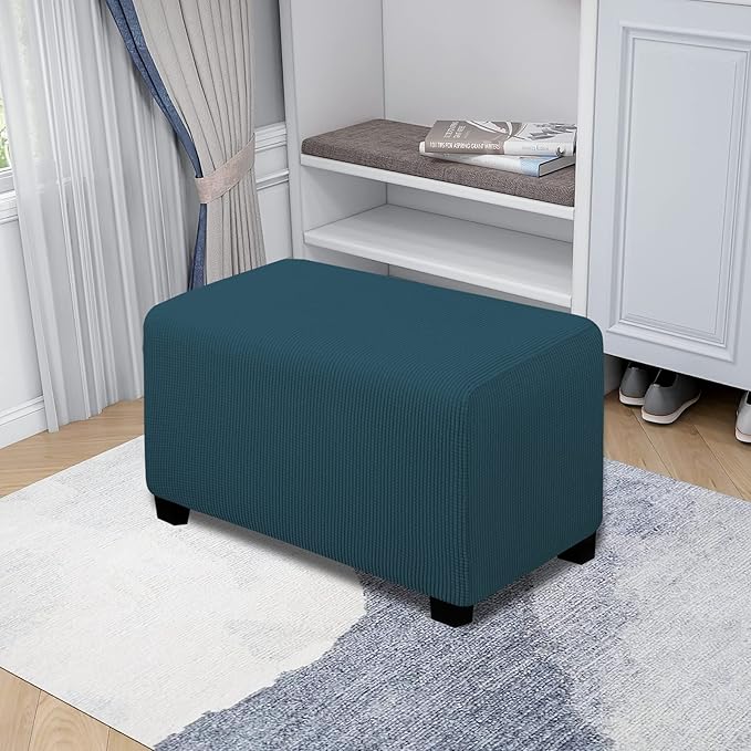 Easy-Going Stretch Ottoman Cover Folding Storage Stool Furniture Protector Soft Rectangle slipcover with Elastic Bottom(Ottoman Small,Deep Teal)