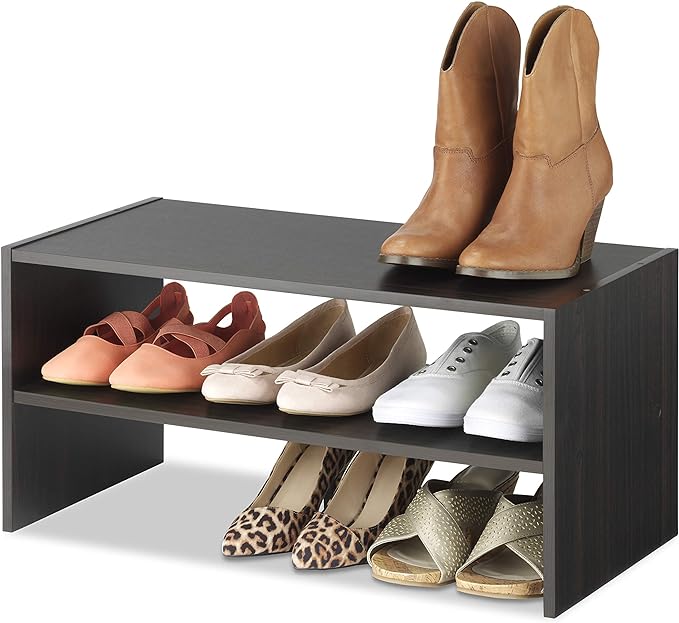 Whitmor Wood Stackable 2-Shelf Shoe Rack, 24 INCH, Espresso