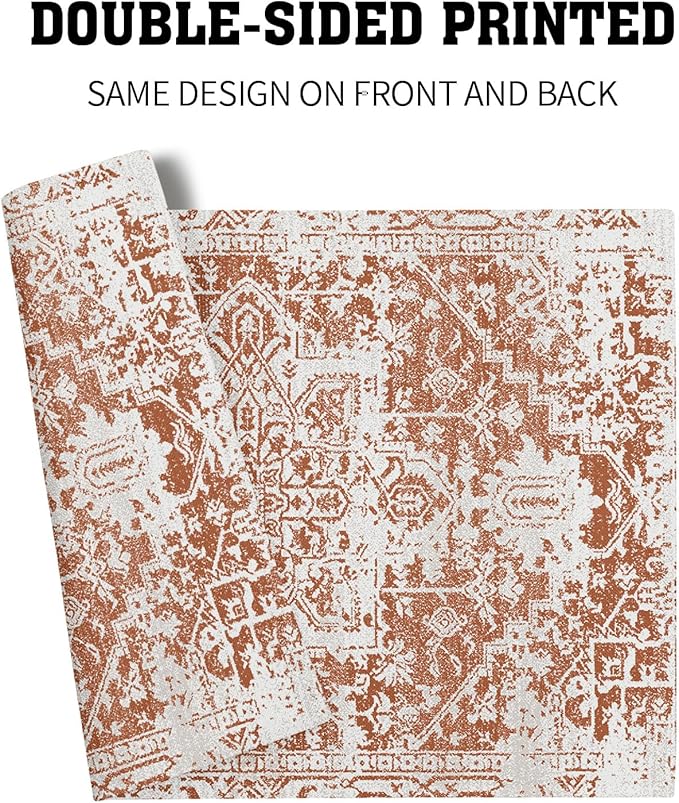 Gray Burnt Orange Boho Placemats Set of 6 Ethnic Bohemian Carpet Place Mats Washable Kitchen Dining Vintage Grey Geography Floral Linen Table Mats Stain Heat-Resistant for Home Party Indoor 12x18 in