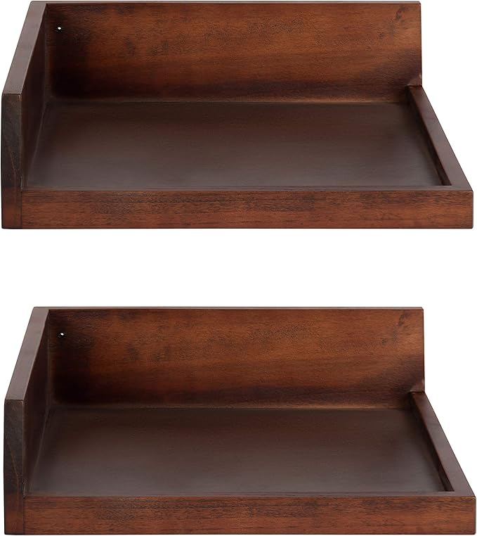 Kate and Laurel Levie Modern Floating Corner Wood Wall Shelves, 12 x 12 Inches, 2 Pack, Walnut Brown