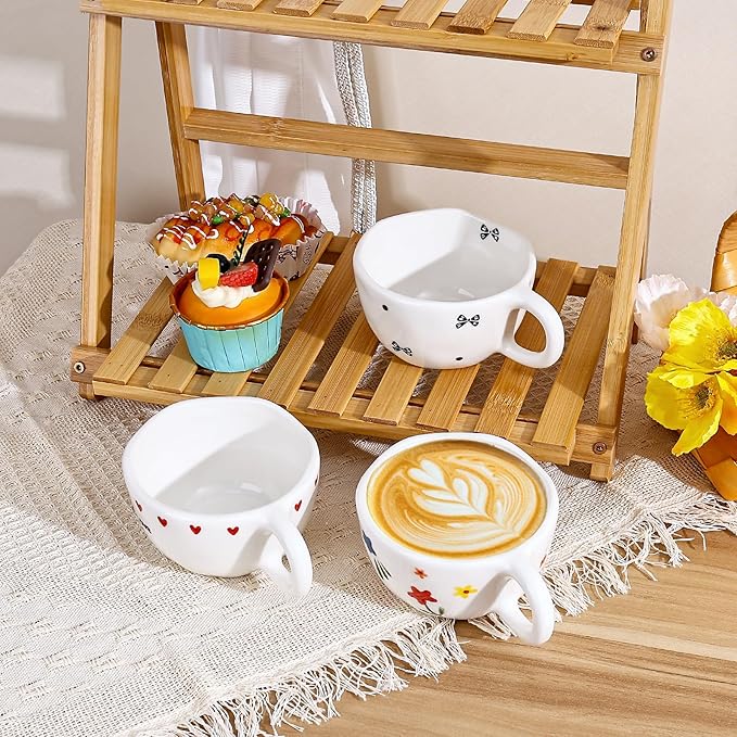 Koythin Ceramic Coffee Mug, Handmade Hot Chocolate Mugs, Cute Cup for Girl Women, Aesthetic Tea Milk Cup with Handle, 8.5 oz/250 ml for Latte, Cocoa, Office, Home (Little Heart Love)