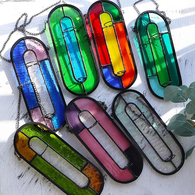 LITMIND Stained Glass Plant Propagation Station, Hanging Hydroponic Planter Terrarium with 2 Glass Tubes - Perfect for Home & Garden Décor