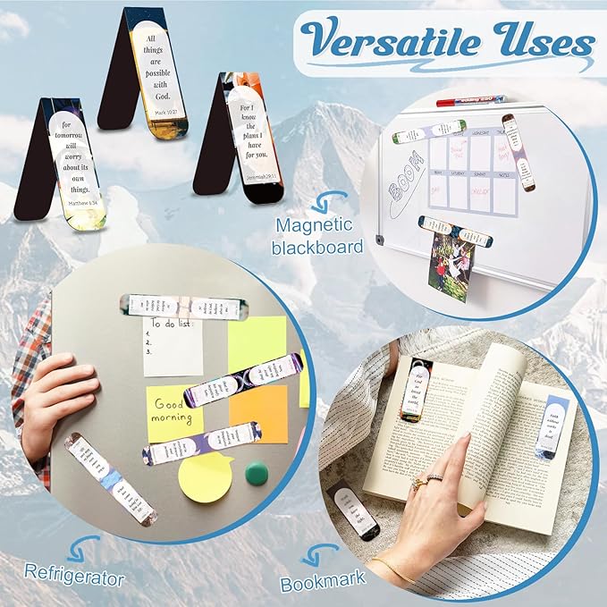 Bible Verse Magnetic Bookmarks, 50 Pcs Inspirational Scripture Christian Book Marks for Religious Prayer, Magnet Book Marker Clips Gifts for Kids Women Men Teacher Student Reading Lovers
