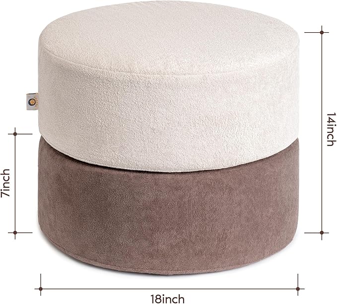 Pouf Ottoman Foot Rest Stool, Double Layer Round Modern Foam Filled Foot Stool for Couch, Living Room, Bedroom (Apricot and Brown)
