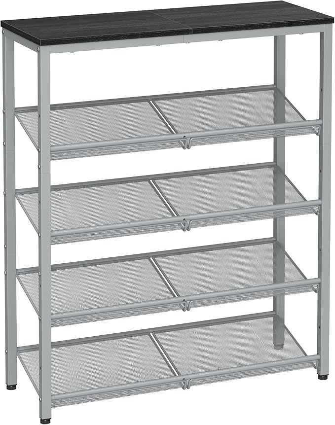 VASAGLE Shoe Rack for Entryway, 5-Tier Shoe Rack Organizer with Storage Shelves and Spacious Top, Freestanding, Adjustable, Industrial, Charcoal Grey and Metallic Silver ULBS038E22