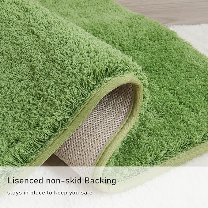 Douceur Green Bathroom Rugs Non Slip, Super Soft Microfiber Bath Mats Washable, Fluffy Absorbent Bath Rugs for Bathroom, Quick Dry Shower Mat, 32" x 20"
