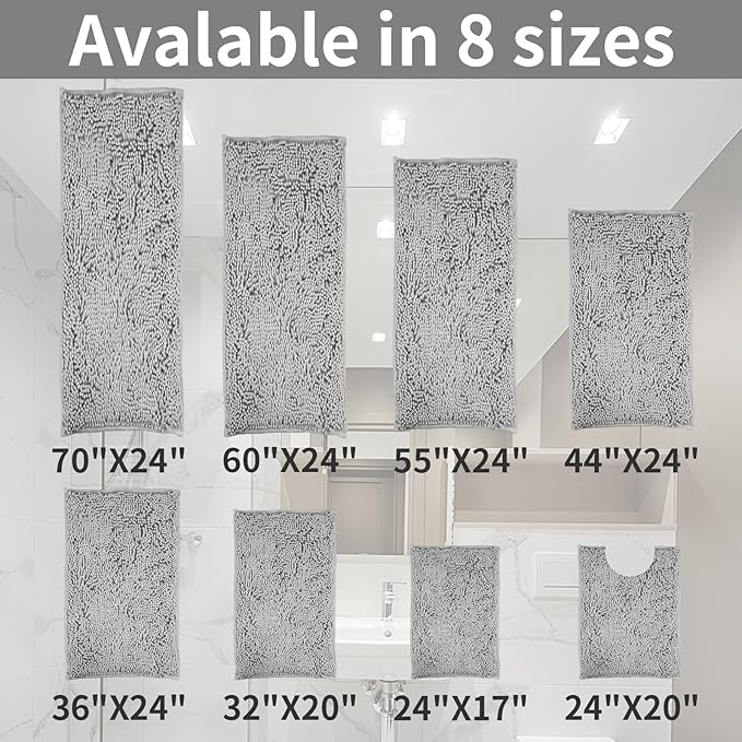 ZiYiJuan Bathroom Rugs, Super Absorbent Luxury Shaggy Chenille Bath Mats, (Light Gray,17x24+20x32(in)