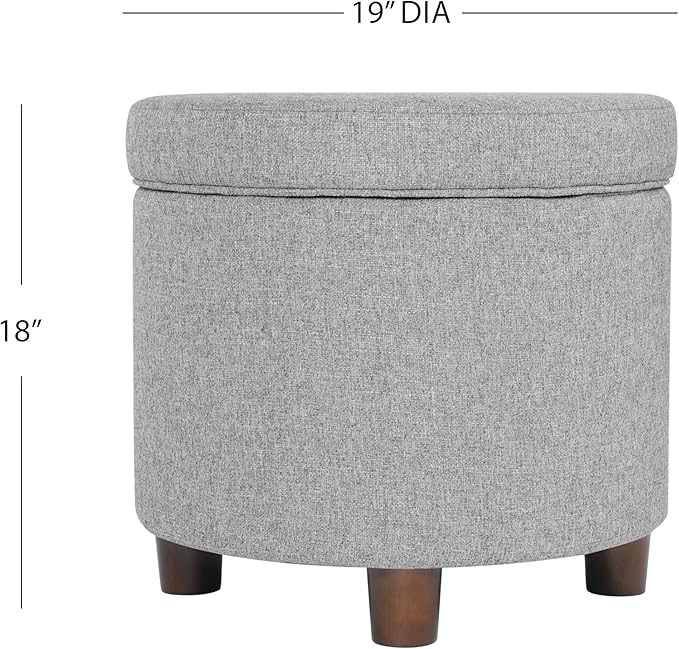 Homepop Home Decor | Upholstered Round Storage Ottoman | Ottoman with Storage for Living Room & Bedroom, Light Gray Tweed Large