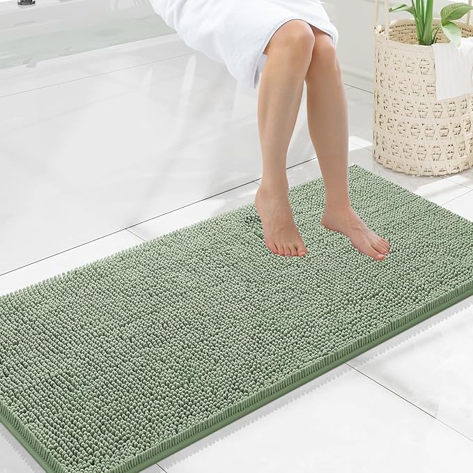 Smiry Luxury Chenille Bathroom Rugs 47x20, Extra Soft and Absorbent Shaggy Bath Mat, Machine Washable, Non-Slip Plush Carpet Runner for Tub, Shower, and Floor, Home Decor Accessories, Sage Green