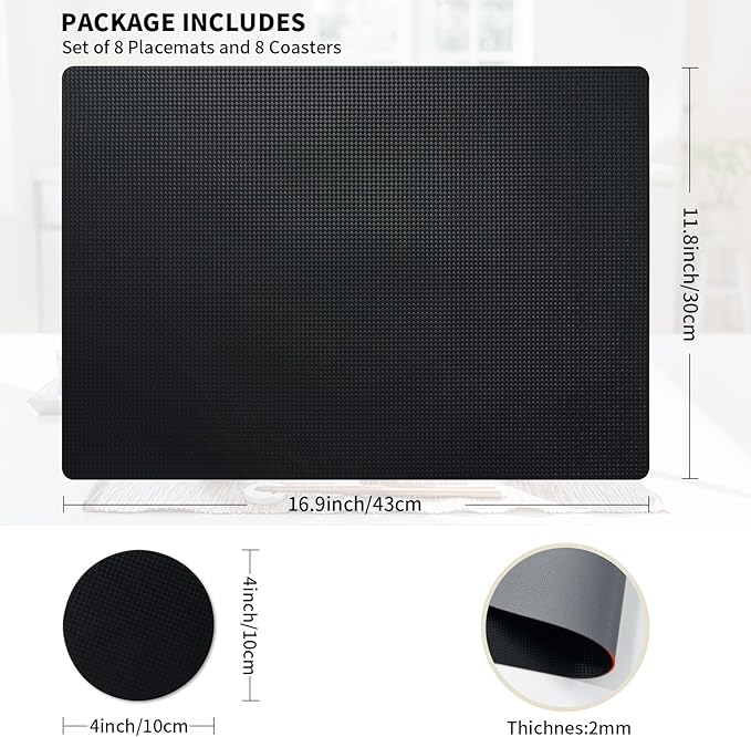 Placemats Set of 8 with Coasters Dual Sided Heat Stain Resistant Place Mats Faux Leather Table Mats Non-Slip Waterproof Oil-Proof Washable Wipeable Table Placemats for Dining Patio Table Kitchen
