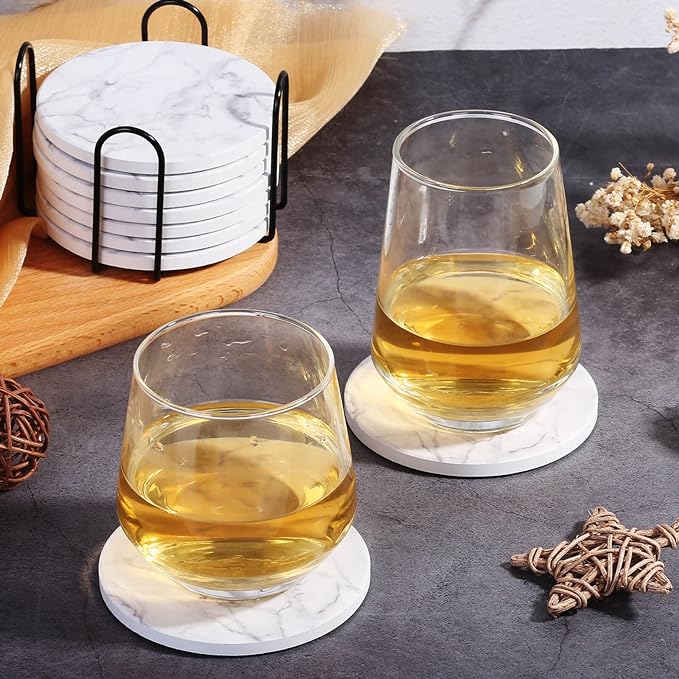 Billbotk 9 Pieces Ceramic Coasters for Drinks with Holder, Absorbent Drink Coasters for Coffee Table, Marble Style Coasters Wooden Table, Suitable for Kinds of Cups, 4 Inches
