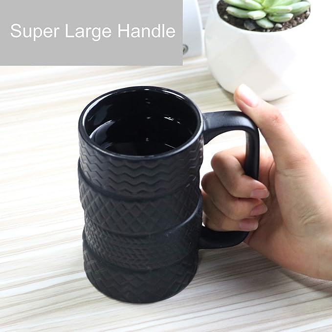 Ceramic Tire Coffee Mug for Men Gifts from Daughter Son Novelty Tea Mug for Dad Birthday Christmas Holiday Housewarming Mechanic Gifts for Car Lovers