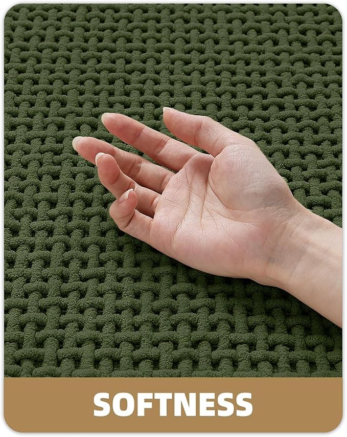 Color&Geometry Chenille Pile Large Bathroom Rugs Upgraded Denser, 24"x36" Non Slip Absorbent Green Bath Mats for Bathroom Thin Fit Under Door, Washable Quick Dry