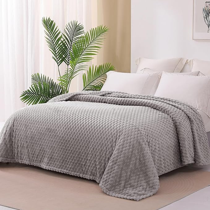 Exclusivo Mezcla Twin Size Soft Fleece Blanket, 60x80 Inches Stylish Jacquard Velvet Blanket for Bed, Fuzzy Cozy Lightweight for All Season, Light Grey