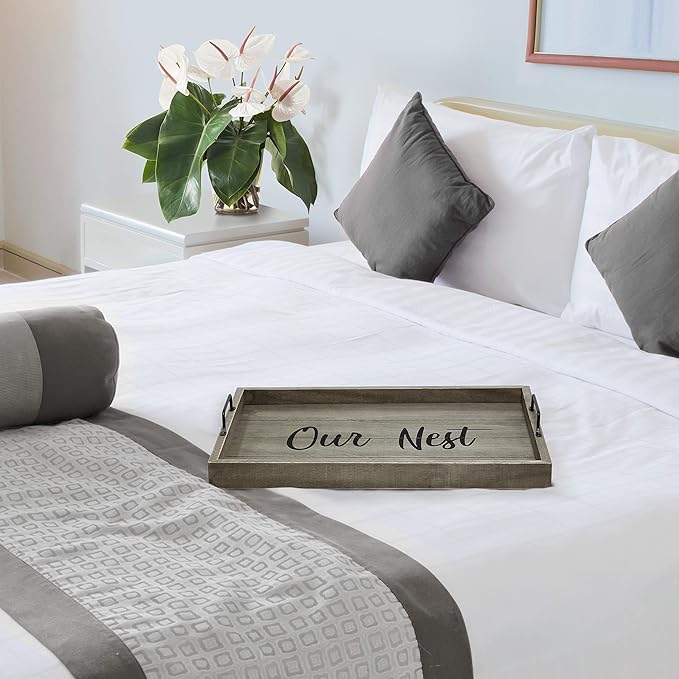 Elegant Designs HG2000-RGO Decorative Wood Serving Tray w/Handles, 15.50" x 12", Our Nest (Pack of 4)