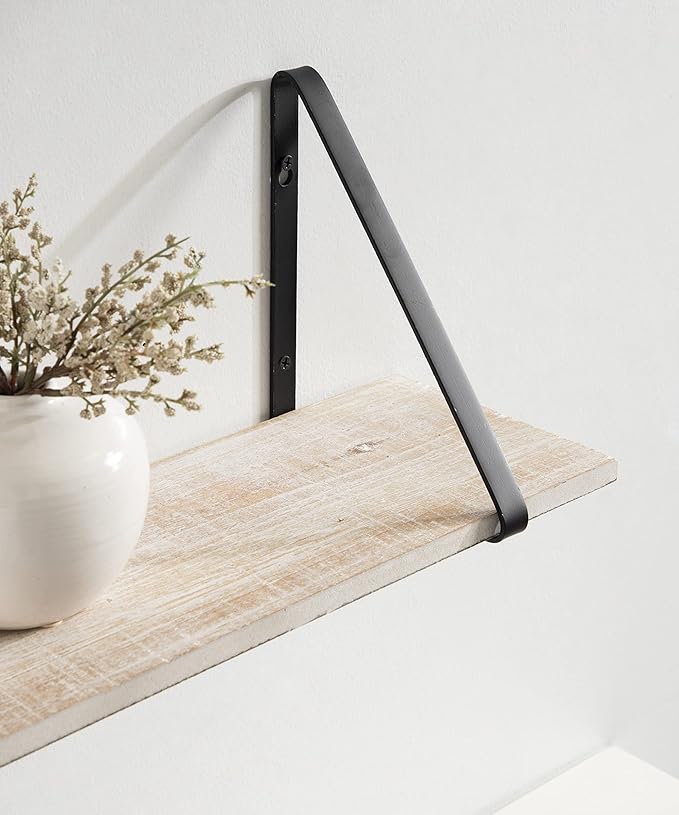 Kate and Laurel Soloman White Wooden Shelves with Black Metal Brackets, 2 Piece Set