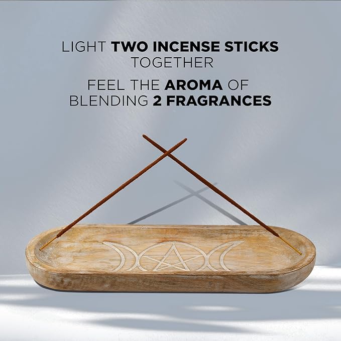 Hand Carved Incense Holder-Incense Burner/Ash Catcher/Handmade Wooden Insence Tray – Modern Gift Home/Room/Kitchen Décor Size 11x4x1.5 Inches