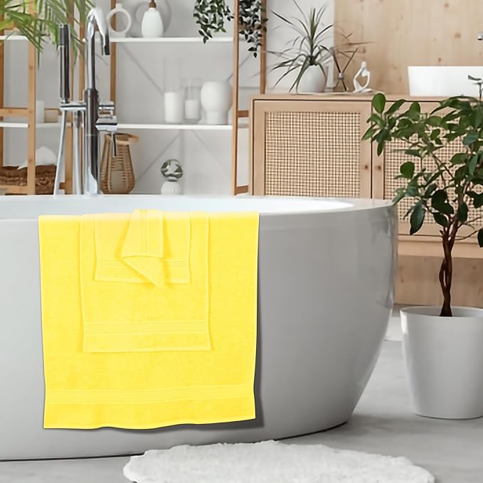 Belizzi Home Ultra Soft 6 Pack Cotton Towel Set, Contains 2 Bath Towels 28x55 inch, 2 Hand Towels 16x24 inch & 2 Wash Coths 12x12 inch, Ideal for Everyday use, Compact & Lightweight - Yellow