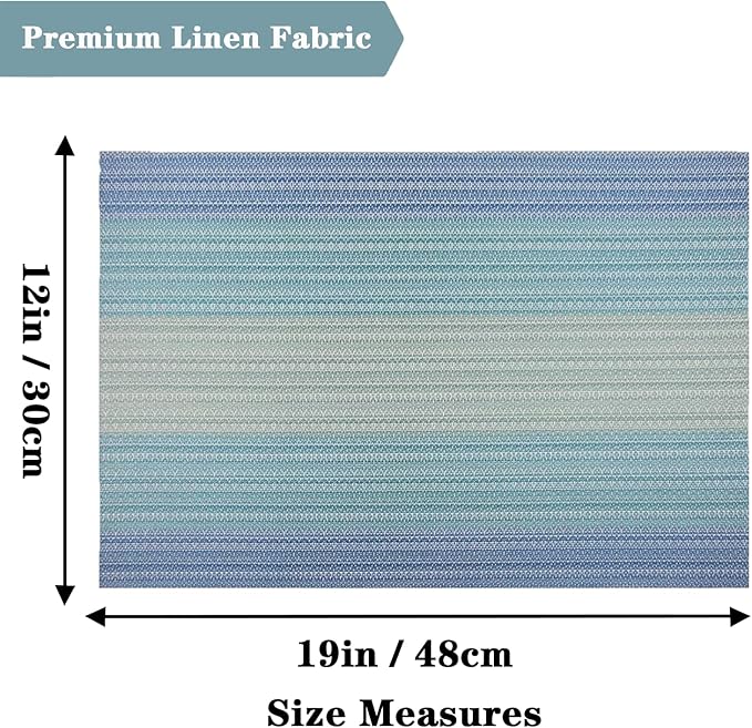 Blue Placemats Set of 2 - Heat Resistant Non-Slip Place mats for Dining Table, Washable Durable PVC Vinyl Woven Table Mats (Blue, 2)