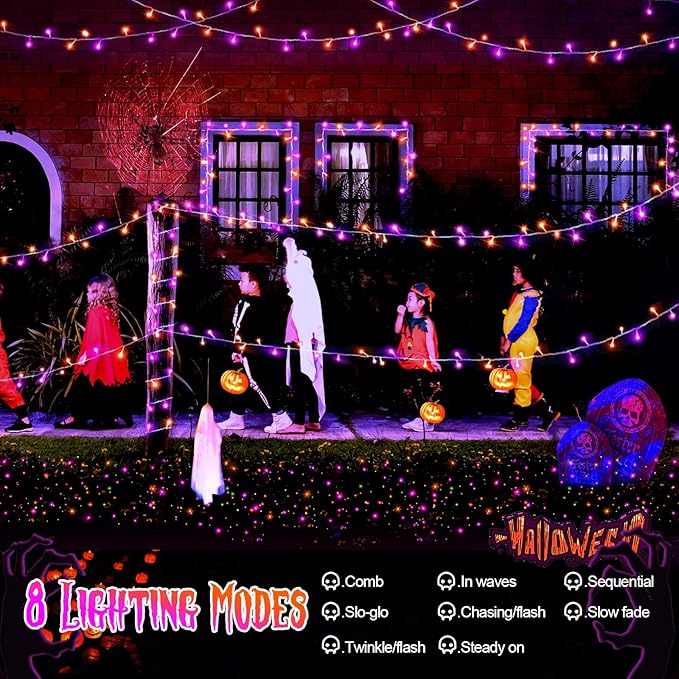 JXLEDAYY 66 FT 200 LED Halloween Lights Outdoor Decorations Waterproof Fairy String Lights Plug in with Remote Timer 8 Modes for Outside House Tree Bush Garden Yard Party Decor-Purple & Orange