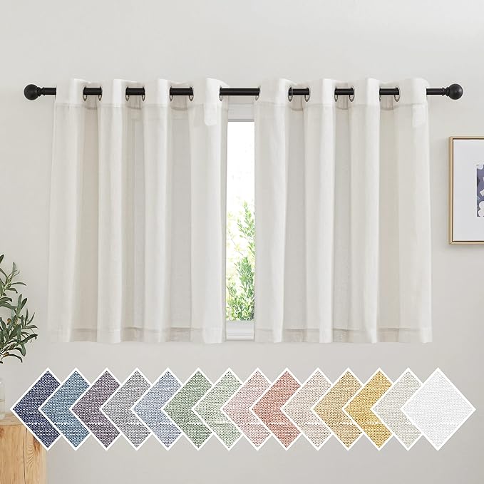 NICETOWN Natural Kitchen Curtains 36 inch Length, Grommet Small Curtains & Drapes Semi Sheer Privacy with Light Filtering Window Drapes for Cafe/Kids Room, W52 x L36, 2 Panels