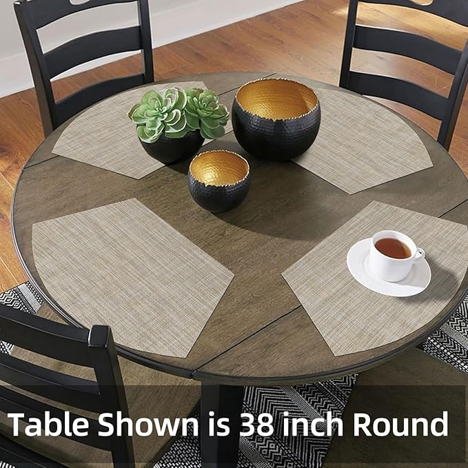SHACOS Wedge Placemats Set of 4 for Small Round Table Woven Vinyl Table Placemats Wipe Clean CircleTable Mats Indoor Outdoor, Beige