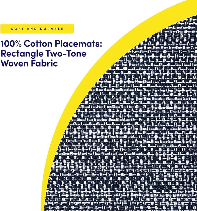 Sweet Home Collection 100% Cotton Placemats for Dining Room Rectangle Two Tone Woven Fabric 13" x 19" Soft Durable Table Mat Set, Set of 6, Navy