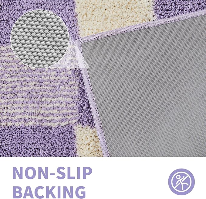 CozeCube Checkered Bath mats for Bathroom Non Slip, Fluffy Absorbent Microfiber Bath mat Washable, Aesthetic Bathroom Rugs, Cute Bath mat for Shower Sink, Purple, 32" x 20"