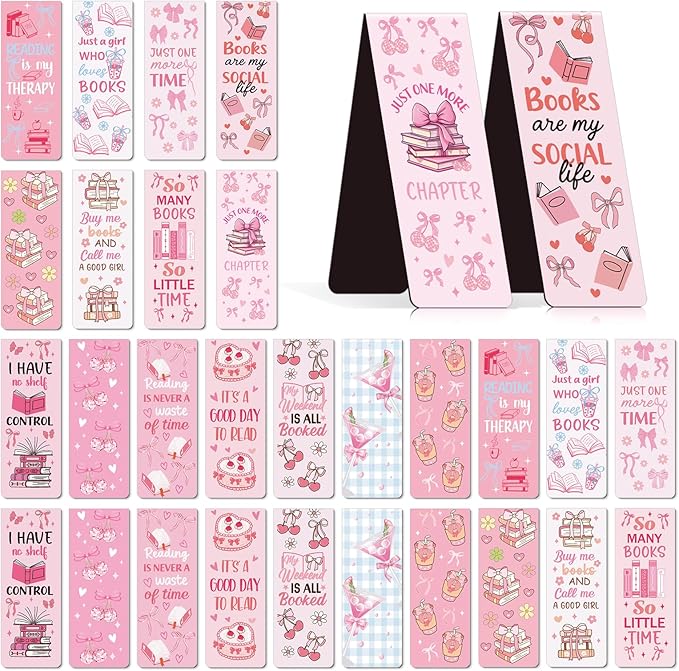 Coquete Magnetic Bookmark Gifts - 30PCS Bows Magnetic Bookmarks Pink Bow Book Marks Cute Flower Cake Cherries Page Magnets Marker Clip for Book Lovers Girls Students Teacher Reading Bookis Gift