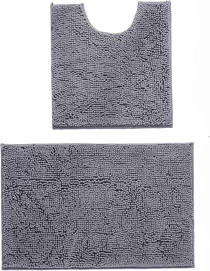 ZiYiJuan Bathroom Rugs, Super Absorbent Luxury Shaggy Chenille Bath Dark Gray 20x20_20x32