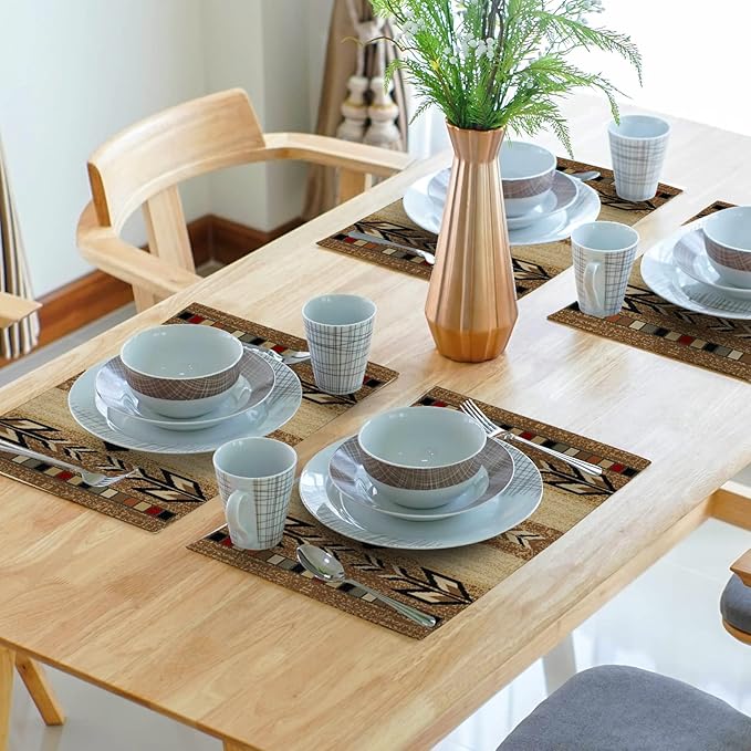 Giwawa Southwestern Placemats Rustic Tribal Geometric Decorative Table Mat Antique Native American Heat Resistant Non-Slip Place Mats 12x18Inch Set of 4 for Dining Kitchen Party Holiday Decor