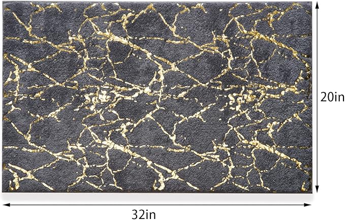 QJHOMO Marble Bathroom Rug Gray and Gold Decor Bathroom Rugs Non Slip Bath Mat Super Absorbent Microfiber Plush Bathmat Machine Washable Floor Carpet for Tub, Shower, Bedroom (20x32 inch)