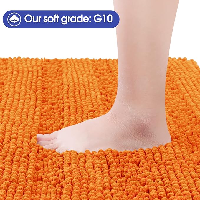 ACCUMTEK Striped Orange Bathroom Rug Set 3 Pieces Ultra Soft, Non Slip Chenille Toilet Mat, Absorbent Plush Shaggy Bath Mats for Bathroom, Bedroom, Kitchen