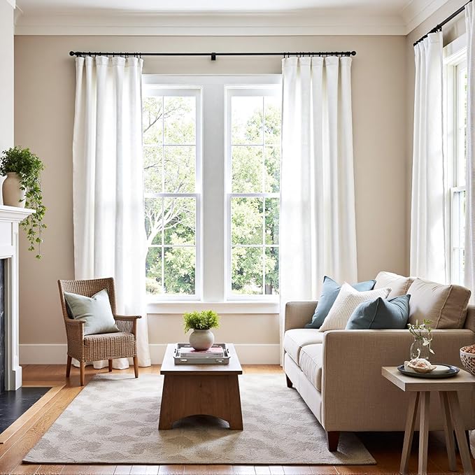 jinchan Linen Blend Curtains 84 inch Length 2 Panels for Bedroom Living Room, Light Filtering 50 inch Wide Farmhouse Drapes with Rod Pocket Back Tab(50W x 84L, Off White)