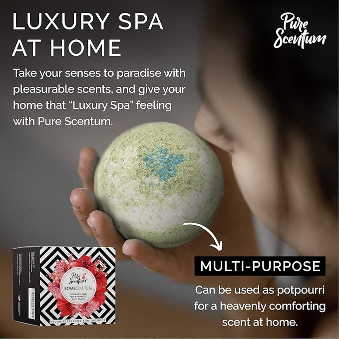 Bombceutical - Bath Bombs for Women - Soothes Acne, Dermatitis, and Eczema - Relaxing Bath Bomb Gift Set for Women with Kale, Kelp, Collagen, and Probiotic to Nourish the Skin