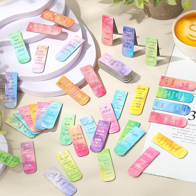 Zonon 48 Pcs Bible Verse Magnetic Bookmarks, Inspirational Scripture Christian Book Markers Religious Motivational Encouragement Flower Page Clips Presents for School Supplies(Watercolor Style)