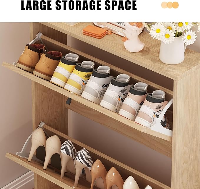 AVZEAR Shoe Cabinet with 2 Flip Drawer Door, Freestanding Shoe Organizer, Shoe Cabinet Storage for Entryway, Shoe Storage Shoe Rack for Closet with Linen Doors Drawer in Hallway, Living Room (Natural)