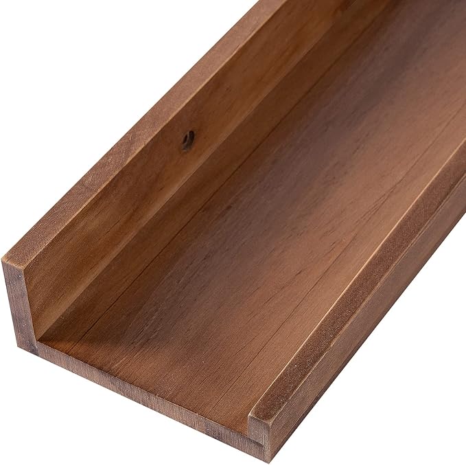 MBYD 48 Inch Wood Photo Picture Ledge Shelf, Light Walnut Wall Floating Nursery Book Shelves, Wall Mount Hanging Display Shelves for Bedroom Office Bathroom Living Room Décor, 3 Same Sizes