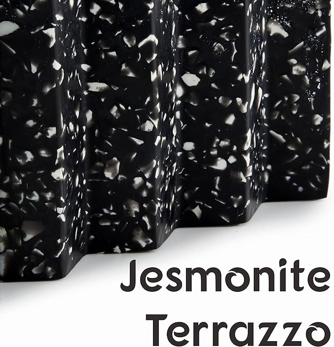 Zig Zag Jesmonite Terrazzo Stone Soap Dish for Bathroom Sink - Concrete Soap Saver for Bar Soap Holder for Shower - Sponge Holder - Self Draining Soap Dish Holder - Kitchen Soap Tray (Black)