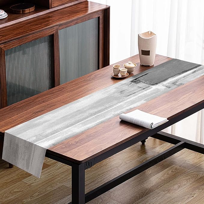 Mcalk Dark Grey Table Runner and Placemats Set of 6 Pieces, Grey Placemat, Cloth Place Mats Indoor for Kitchen, Washable Abstract Placemats Linen Material for Dining Table