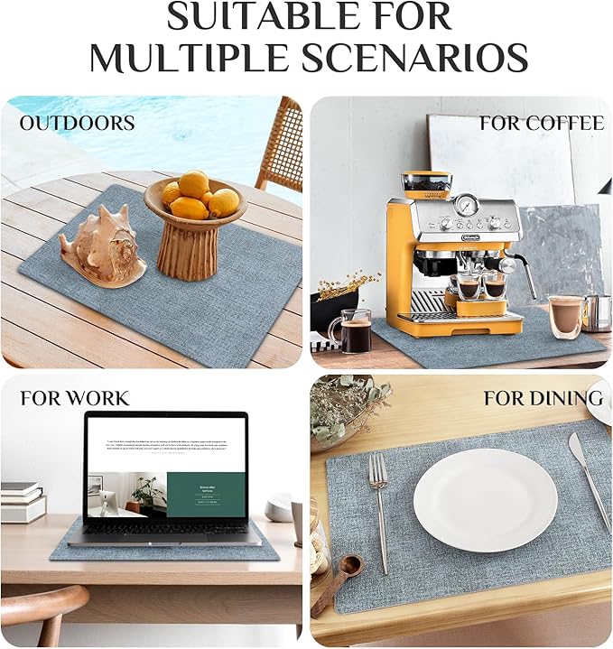 Softalker Faux Leather Placemats Set of 4-Vinyl Heat Resistant Place Mats, 100% Waterproof Oilproof Wipe Clean Table Mats for Indoor & Outdoor Use, 17’’×12’’, Sky Blue