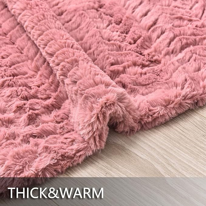 YUSOKI Luxury Faux Fur Throw Blanket(Without Pillows) 2 Layers,3lb,All Ages,Home Decoration, (Pink,50" x 63")