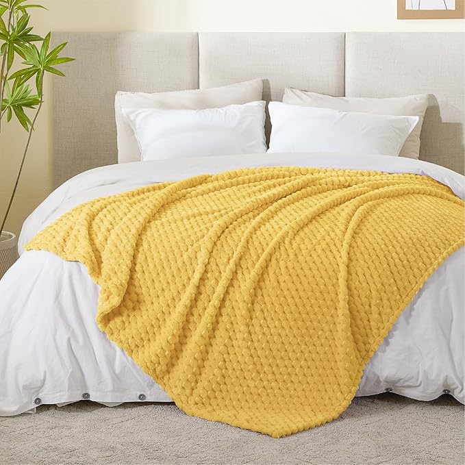 BEDELITE Jacquard Blanket- 3D Fleece Decorative Yellow Throw Blanket, Super Soft and Cozy Warm Fuzzy Blanket All Seasons Suitable, 50x60Inches