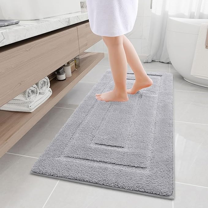 Buganda Bathroom Rugs, 47" x 20", Soft and Absorbent Microfiber Bath Rugs, Non-Slip Shaggy Shower Carpet, Machine Wash Dry Bath Mats for Bathroom Floor, Tub and Shower, Grey