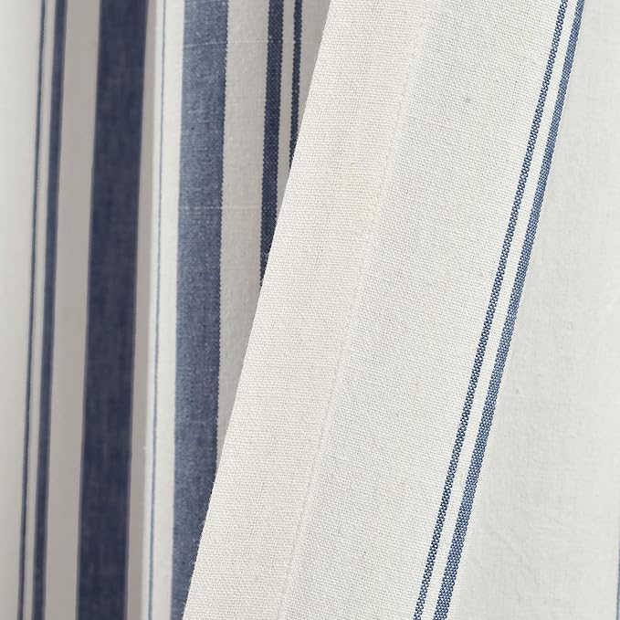 Lush Decor Farmhouse Stripe Yarn Dyed Cotton Window Curtain Panel Pair, 42" W x 84" L, Navy - Classic Modern Rustic Charm - Eco Friendly Cotton Fabric(2 count pack of 1)