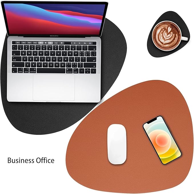 Myir JUN Placemats, Dual-Sided Placemats Waterproof Faux Leather Placemats Set of 4 Place Mats and Coasters Non-Slip Washable Table Mats for Dining Table (Black Brown, Set of 4)